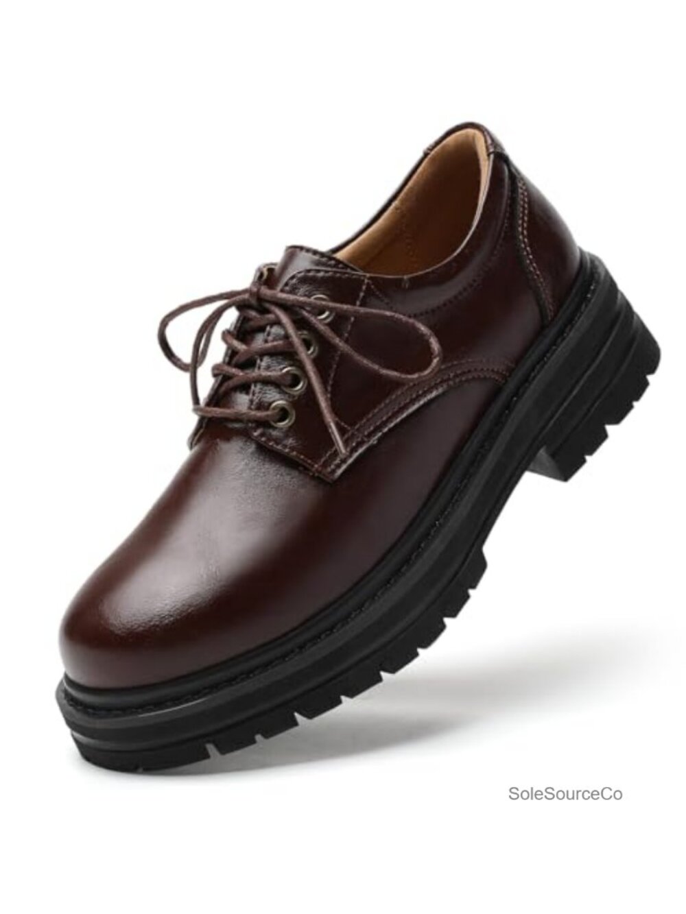 Women's Oxfords Calfskin Cowhide Lined Lace Up Platform Block Heel